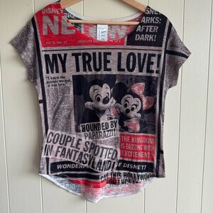 Disney Parks Mickey Minnie Newspaper Comic Graphic Tee Romantic Couple Sz Small
